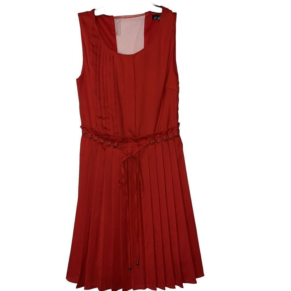 C Luce Mini Dress Sz Small Red Sleeveless Pleated Belted Chiffon Zip Holiday